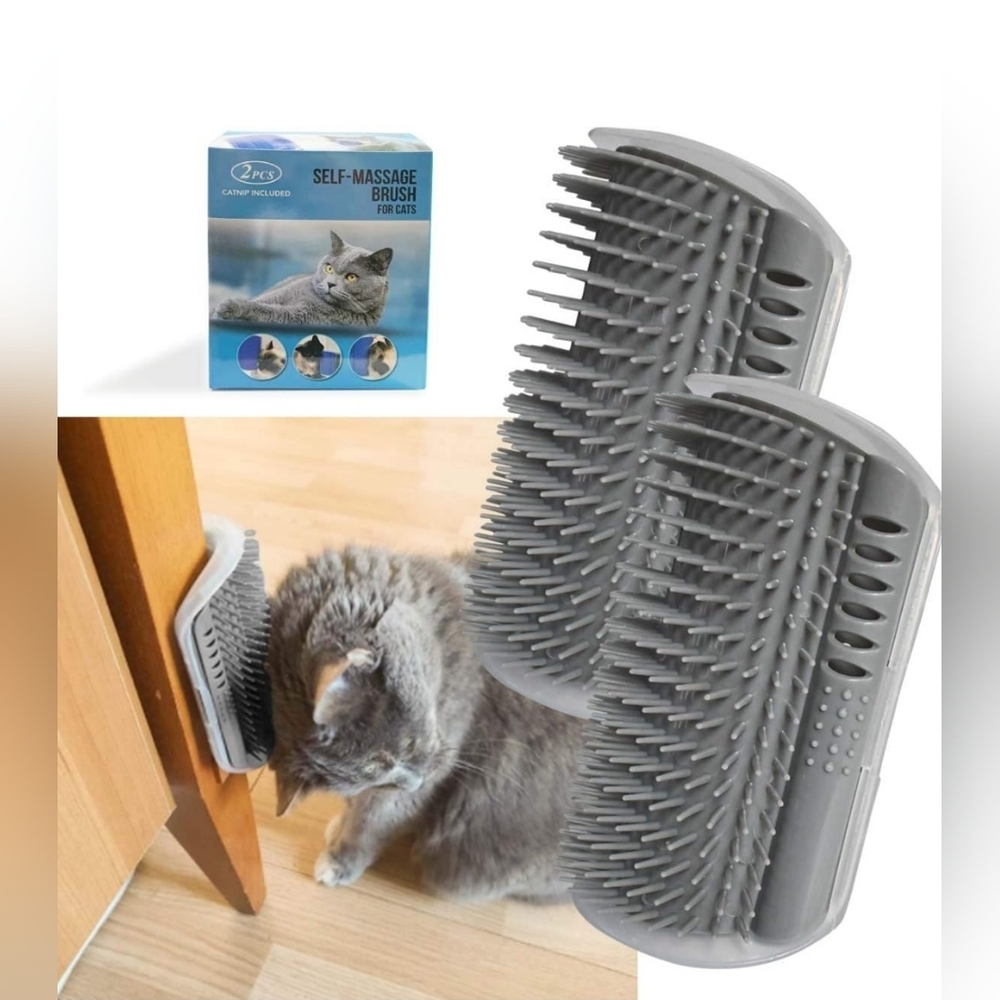 2-Pack Softer Cat Corner Self Groomer Brush w/ Catnip – Wall Mounted Grooming